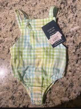 Me & Henry London SZ 3-6M gingham/plaid bubble  lime green blue multicolor NWT